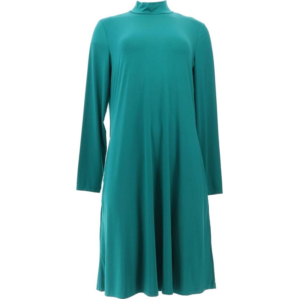 Susan Graver Mock Neck Long Slv Swing Dress Evening Green A5446938